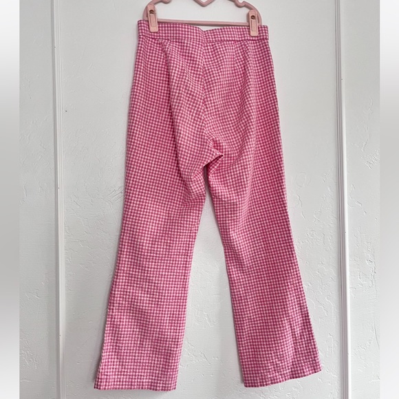Zara Pink White Gingham Checkered High waist Flare Pant Trouser in Medium - Picture 5 of 7